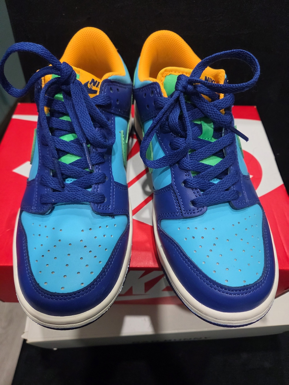 Nike Kids Dunk Low-Top Sneakers in Bright Blue, Navy & Orange